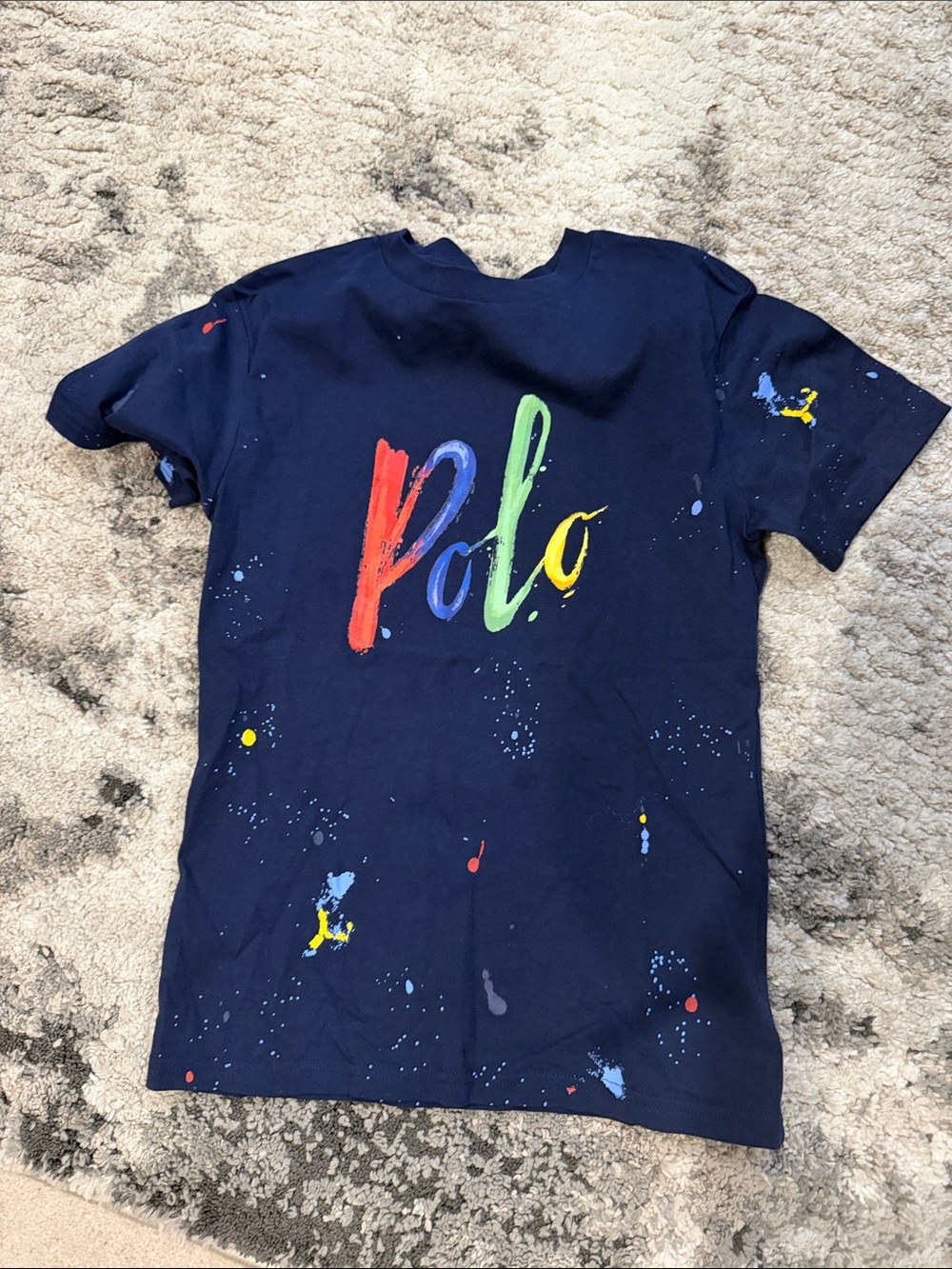 Polo by Ralph Lauren Navy Tee with Multicolor Paint-Splash Logo